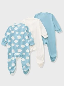 Baby Boy 3pcs Zip Up Floral Sleepwear - Blue and White - View 2
