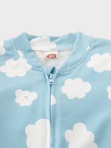 Baby Boy 3pcs Zip Up Floral Sleepwear - Blue and White - View 4