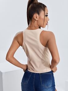 SHEIN Áo hai dây Hội Chữ thập Thắt nơ trước màu trơn Gợi cảm - Màu be - Xem 2