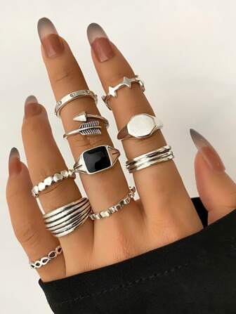 10入組箭頭設計戒指