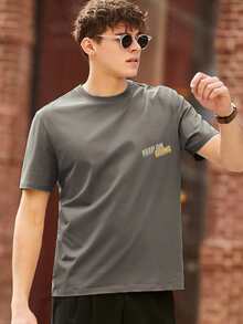 Hombres Camiseta con estampado de slogan - Gris Oscuro - Ver 3