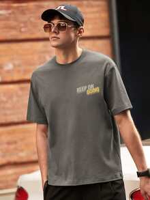 Hombres Camiseta con estampado de slogan - Gris Oscuro - Ver 6