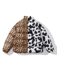 Abrigo acolchado con estampado de leopardo y vaca para hombres - Multicolor - Ver 8