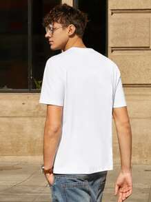 Hombres Camiseta con estampado de slogan de cuello redondo - Blanco - Ver 2