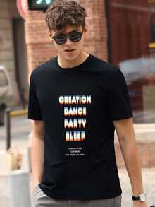 Hombres Camiseta con estampado de slogan - Negro - Ver 4