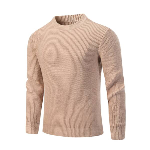 

Men Solid Round Neck Sweater, Apricot