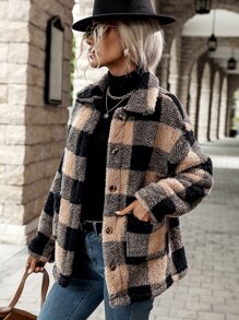 EMERY ROSE Buffalo Plaid Pattern Dual Pocket Drop Shoulder Flannel Coat Fall Winter Cloth For Women - Multicolor - View 1
