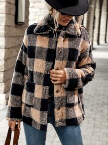 EMERY ROSE Buffalo Plaid Pattern Dual Pocket Drop Shoulder Flannel Coat Fall Winter Cloth For Women - Multicolor - View 3
