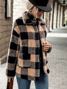 EMERY ROSE Buffalo Plaid Pattern Dual Pocket Drop Shoulder Flannel Coat Fall Winter Cloth For Women - Multicolor - View 4