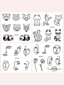 4 hojas Pegatina tatuaje con estampado de animal - Negro - Ver 1