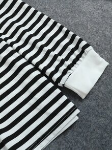 Áo thun Plus size Nghề thêu Tim Sọc Giải trí - Đen và trắng - Xem 4