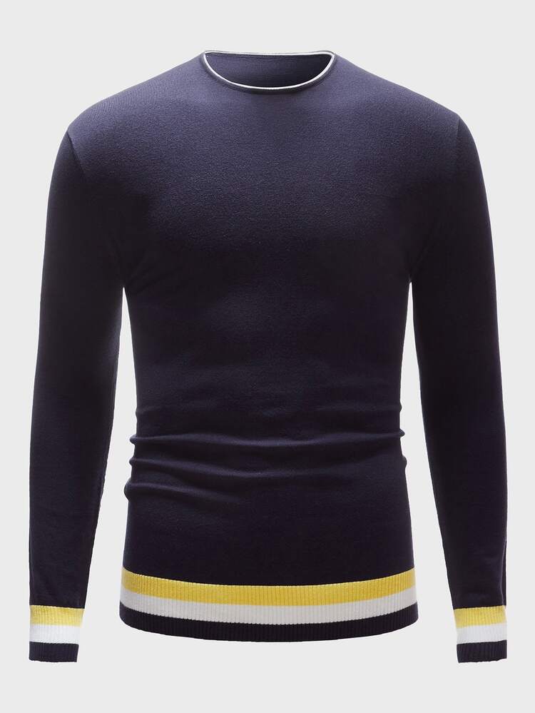 Manfinity 男士條紋圖案邊圓領套頭毛衣 - 紫色 - 查看 1