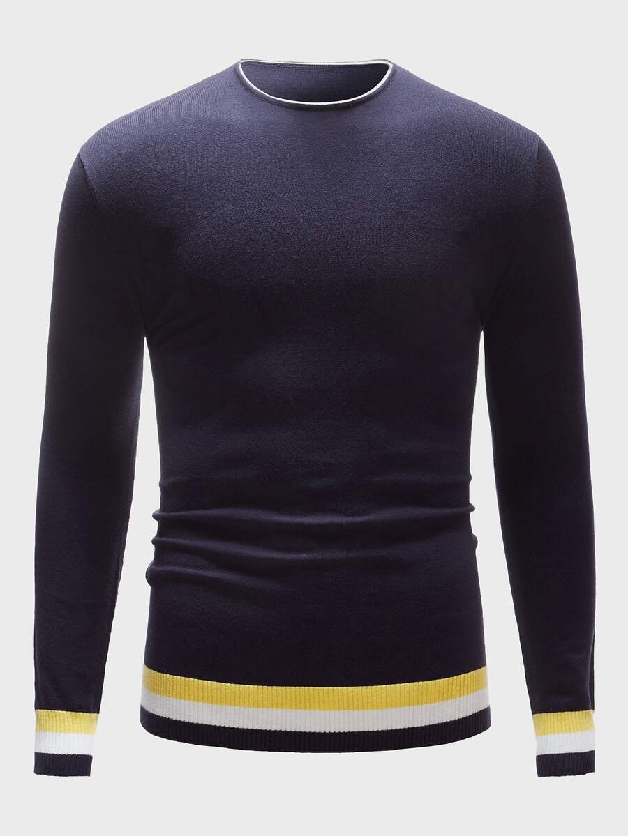 Manfinity Hombres Jersey ribete de rayas de cuello redondo - Morado - Ver 1