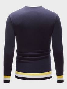 Manfinity Hombres Jersey ribete de rayas de cuello redondo - Morado - Ver 2