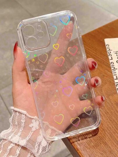 Прозрачный чехол для телефона с бумагой аврора в форме сердечка - Топ-100 товаров на SHEIN