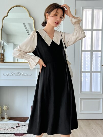 DAZY フラウンススリーブ ツートーン ドレス