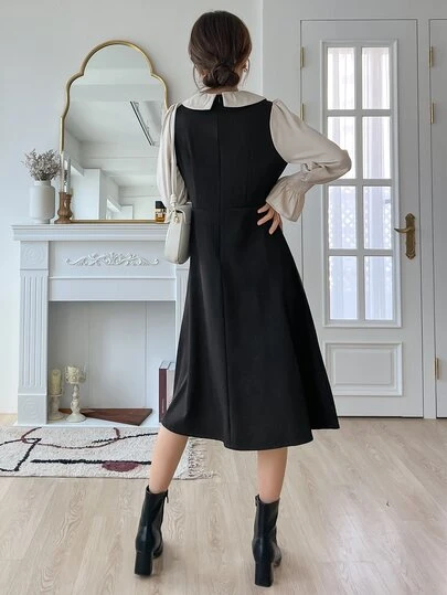 DAZY フラウンススリーブ ツートーン ドレス