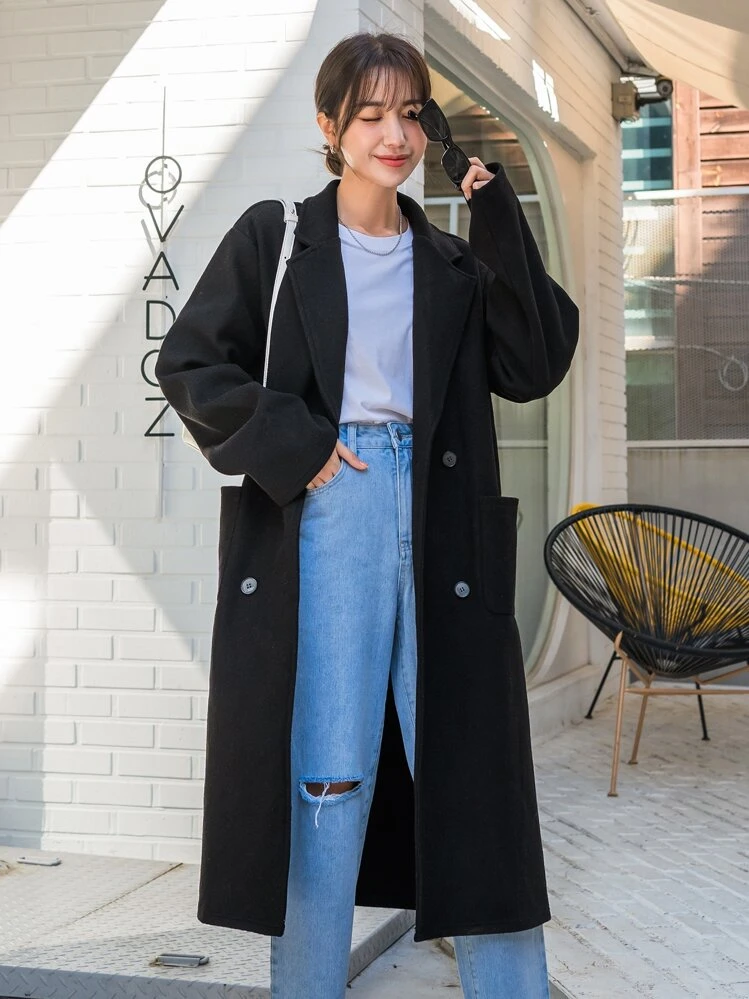 DAZY ラペル衿 ドロップショルダー ダブルブレスト オーバーコート