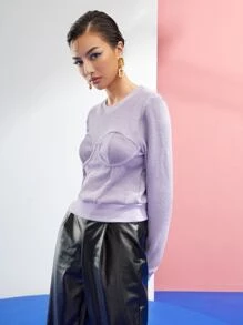 Sarah Stevenson Pullover tejido de canalé bustier - Lila Púrpura - Ver 5