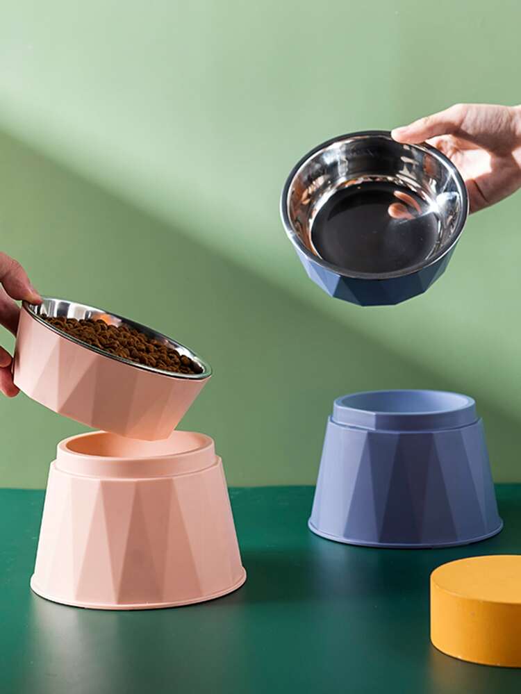 1pc Random Color Shipped Pet Feeding Bowl, Dog Cat Water Food Bowl, Medium-Small Breed Splittable Elevated Bowl - Multicolor - View 5