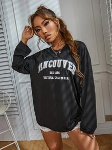 SHEIN Unity Letter Graphic Drop Shoulder Tee Graphic Tees Women Tops - Black - View 4