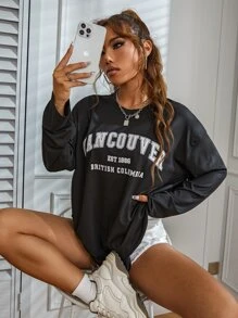 SHEIN Unity Letter Graphic Drop Shoulder Tee Graphic Tees Women Tops - Black - View 6