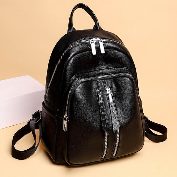 

Studded Decor Zip Classic Backpack, Black