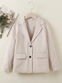 Girls Flap Detail Button Front Blazer - Apricot - View 1