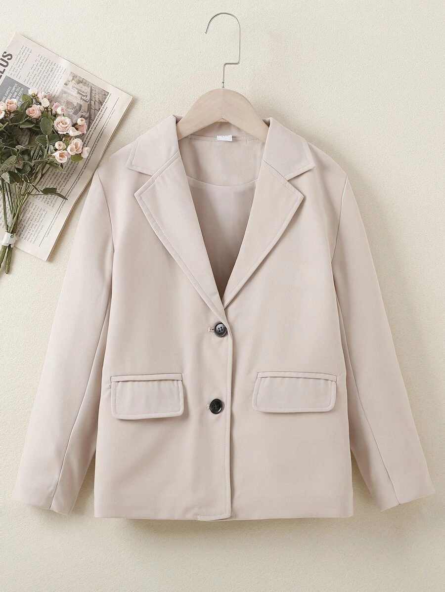 Girls Flap Detail Button Front Blazer - Apricot - View 1