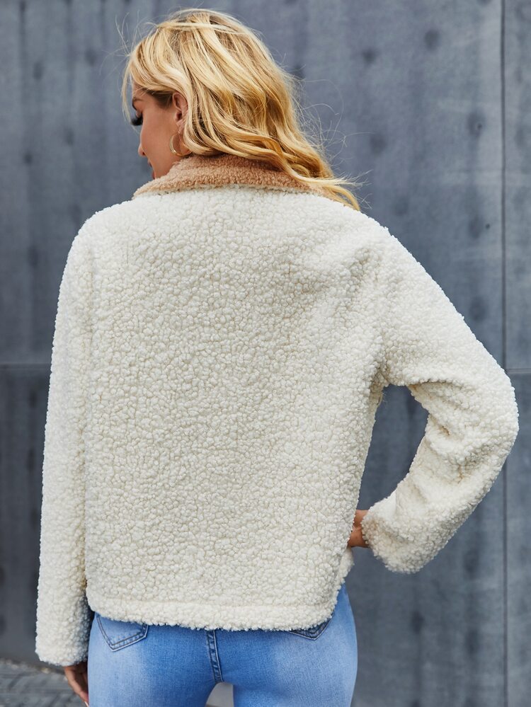 SHEIN カラーブロック スラントポケット ラペルネック フリース ジャケット - マルチカラー - 見る 2