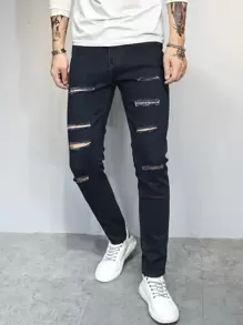 Manfinity Hombres Jeans rotos unicolor - Negro - Ver 1