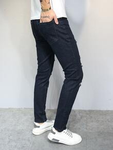 Manfinity Hombres Jeans rotos unicolor - Negro - Ver 2