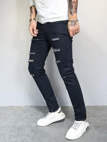 Manfinity Hombres Jeans rotos unicolor - Negro - Ver 3