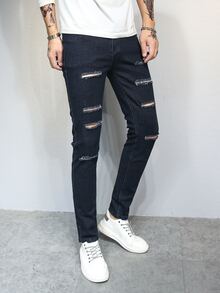 Manfinity Hombres Jeans rotos unicolor - Negro - Ver 4