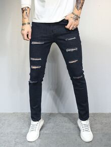 Manfinity Hombres Jeans rotos unicolor - Negro - Ver 5