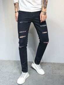 Manfinity Hombres Jeans rotos unicolor - Negro - Ver 6