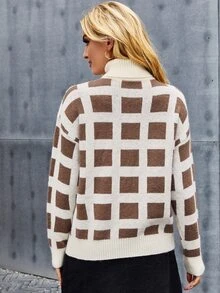 SHEIN Turtle Neck Plaid Jumper - Multicolor - View 2