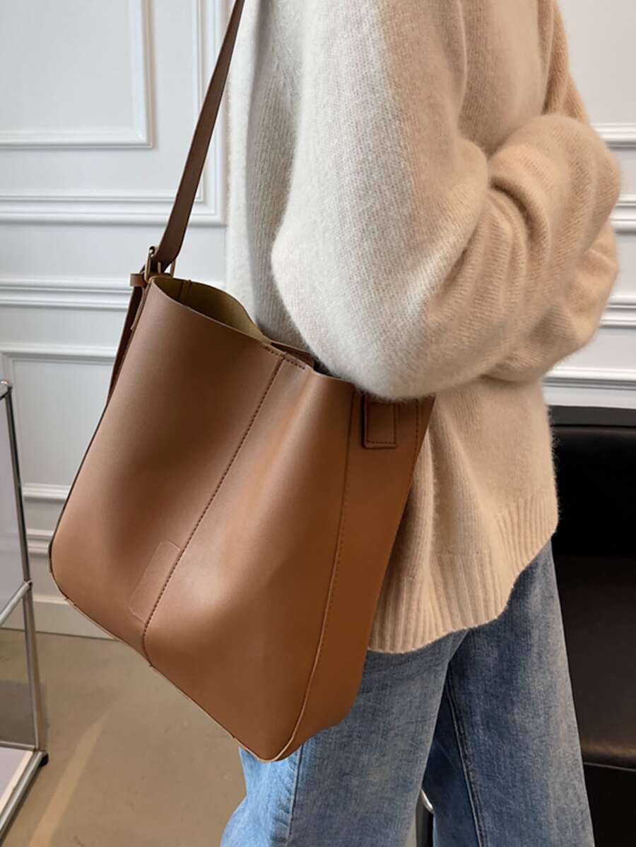 Minimalist Bucket Bag - Brown - View 1