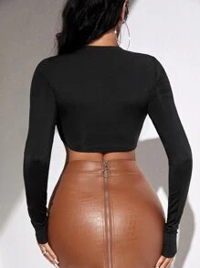 SHEIN SXY Áo thun nữ Cắt ra màu trơn Gợi cảm - màu đen - Xem 2