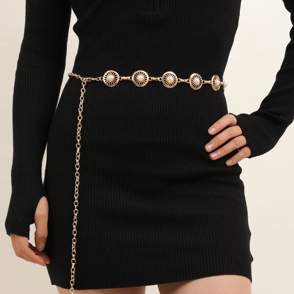 

Ремень-цепочка с искусственным жемчугом, Золотистый