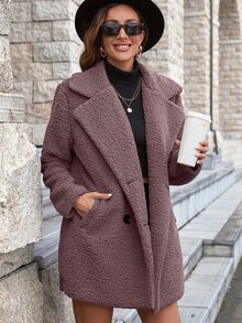 SHEIN Unity Abrigo teddy de cuello con solapa con botones - Púrpura malva - Ver 6