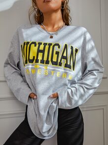 SHEIN Unity Women's Michigan Western Graphic Long Sleeve T-Shirt - Light Grey - View 1