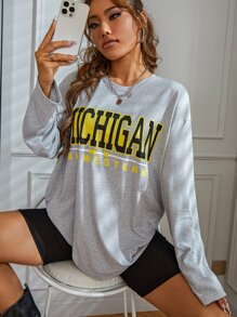 SHEIN Unity Women's Michigan Western Graphic Long Sleeve T-Shirt - Light Grey - View 4