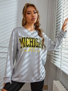 SHEIN Unity Women's Michigan Western Graphic Long Sleeve T-Shirt - Light Grey - View 5