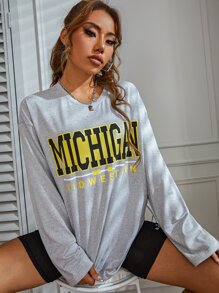 SHEIN Unity Women's Michigan Western Graphic Long Sleeve T-Shirt - Light Grey - View 7