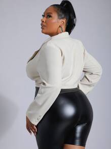 SHEIN SXY 大碼素色缺口領短版西裝 - 杏色 - 查看 2