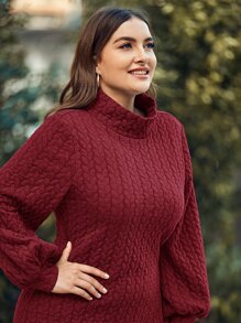 Mulvari 勃艮第红色加大漏斗领开衩后背粗针织连衣裙 - 酒紅色 - 查看 4