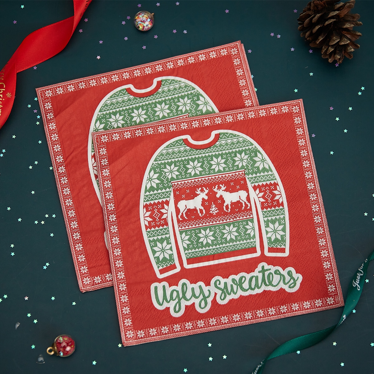 25шт Рождественский свитер принтом Одноразовая салфетка