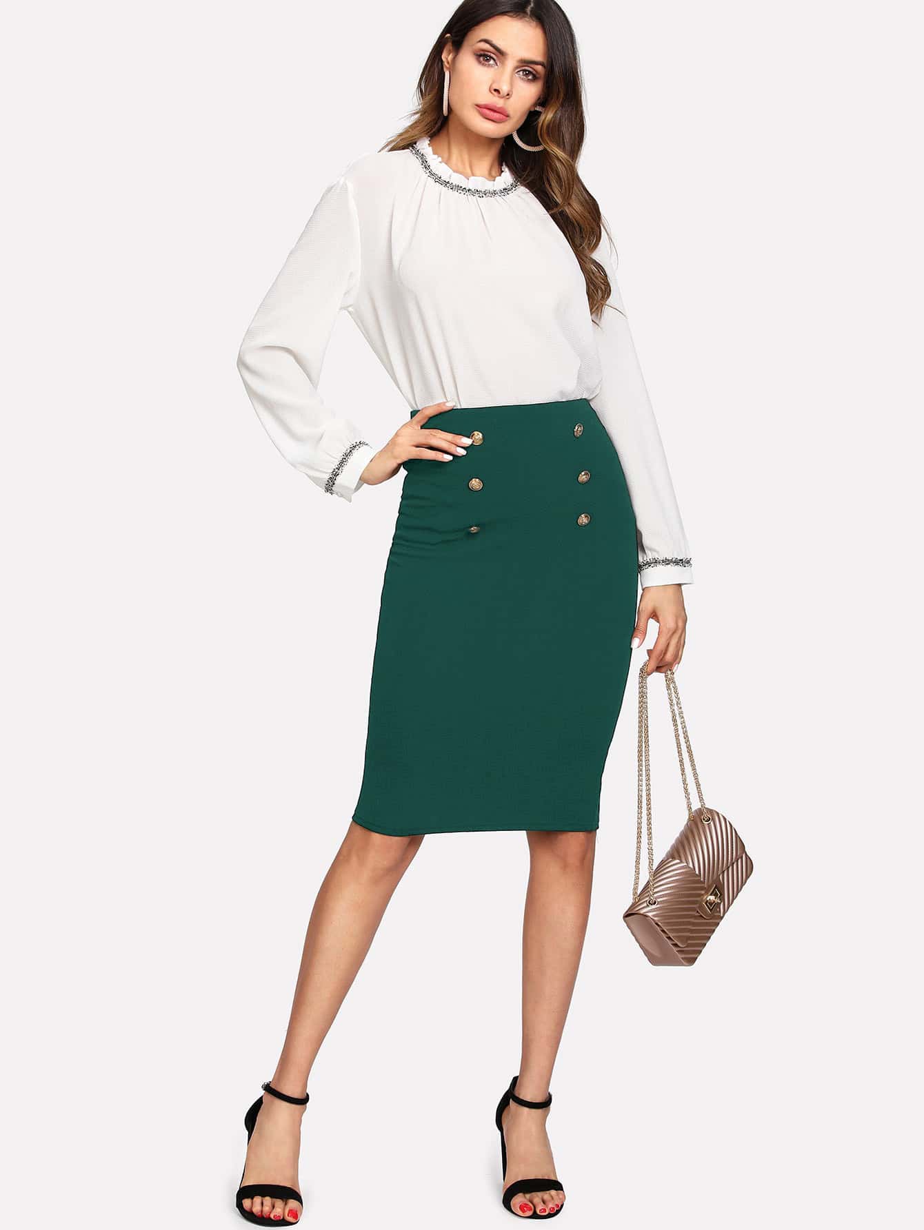 SHEIN Clasi Double Button Pencil Skirt SHEIN USA