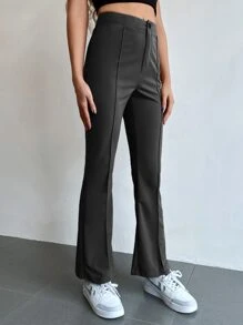 SHEIN MOOSTA Quần ống loe cạp cao có đường may phía trước - Màu xám đen - Xem 4